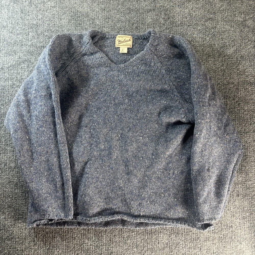 Woolrich Sweater Womens Medium Blue V‎ Neck Knit Pullover Raglan Outdoor Warm